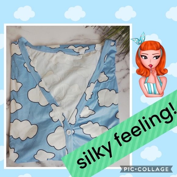 4X & 5X cloud print Pajama romper with Earrings - Picture 5 of 10